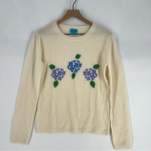 Two Bees Cashmere Intarsia Hydrangea Long Sleeve Sweater Soft Luxury Size S - Picture 1 of 11
